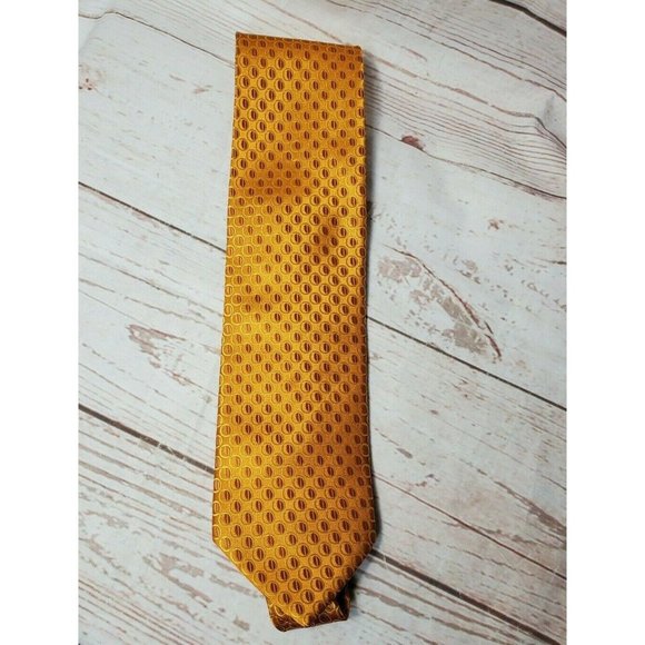 Uptown U Gold Men Gold Bubble Design Hand Made Fiber Brown Stripe Inset Necktie - Picture 9 of 12